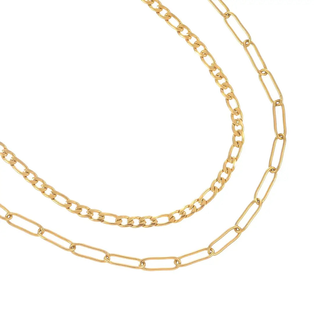 AUREATE Paperclip & Figaro Bracelet Set featuring sleek gold paperclip links and classic Figaro chain design.