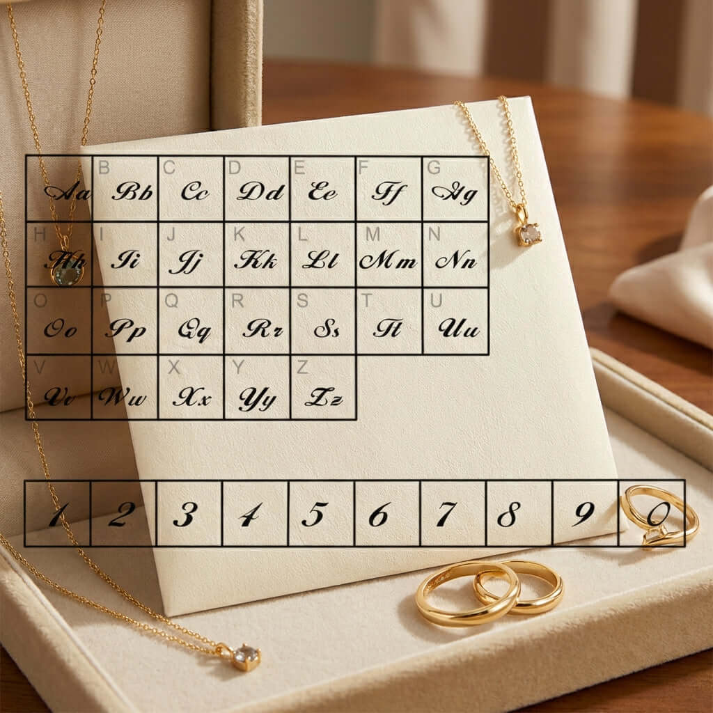 Double Heart Name Necklace with Cuban Chain showcased with personalized name charts and rings by AUREATE.