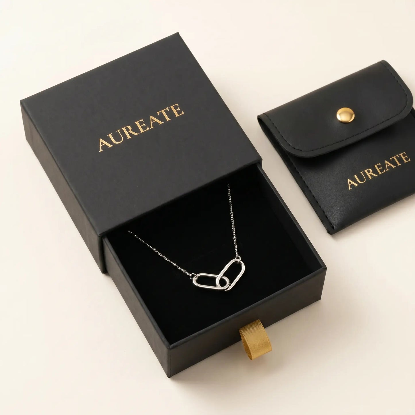 Linked Loop Necklace silver tone AUREATE gift box black leather pouch