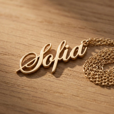 AUREATE cursive name nameplate pendant editorial