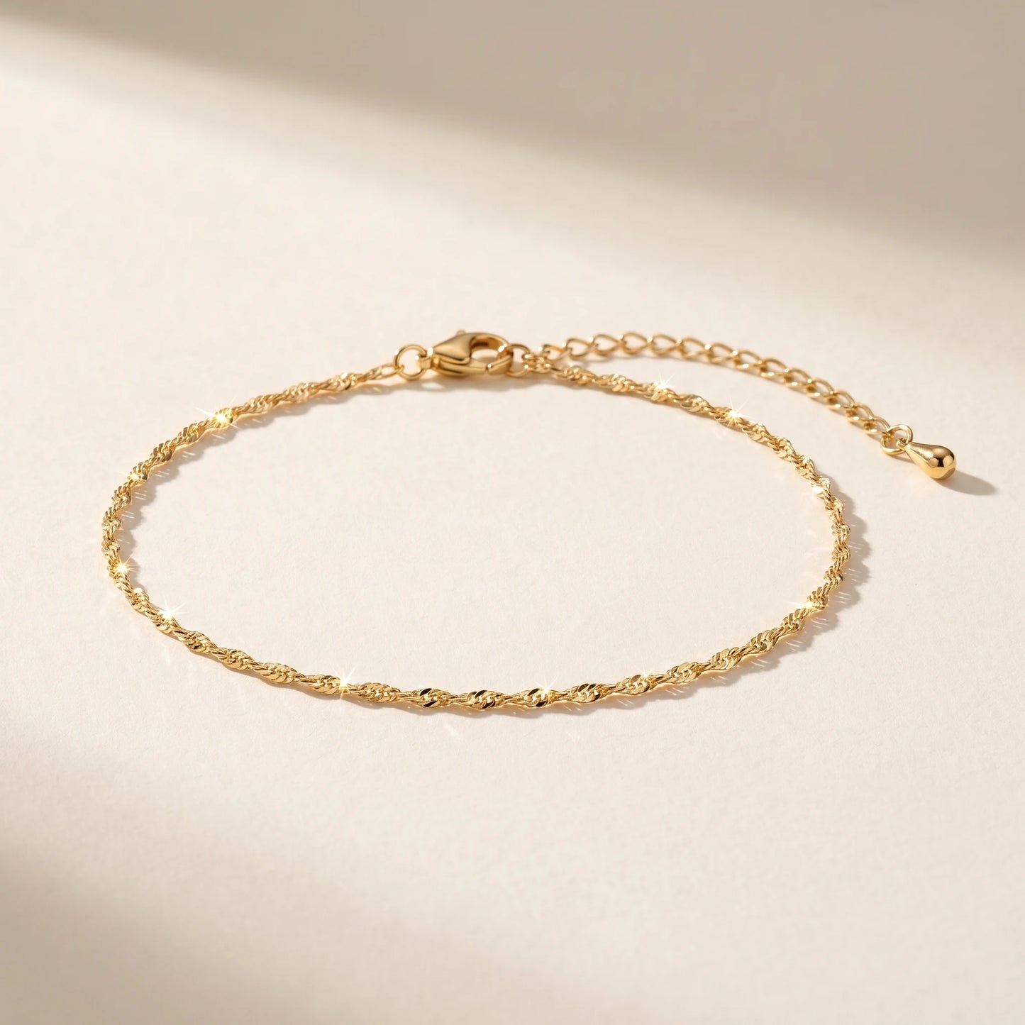 Gold Singapore Chain Anklet packshot diamond-cut twisted dainty