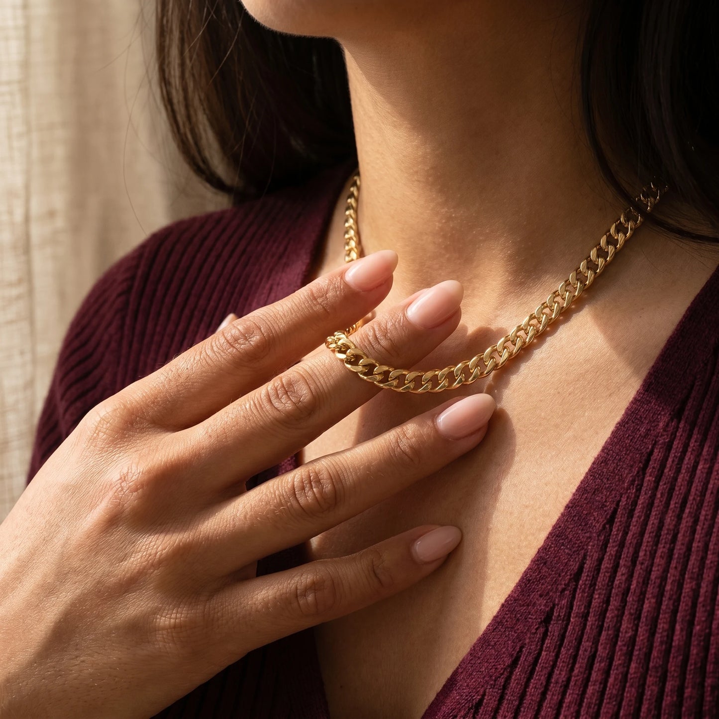 Dainty Cuban Chain Necklace gold lifestyle intimate hand to jewelry