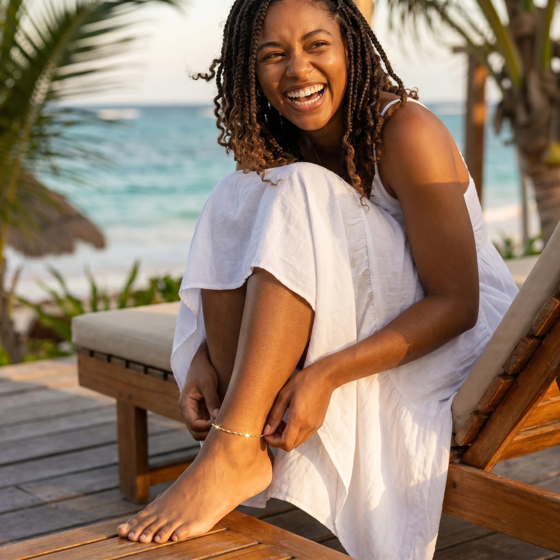 Gold Singapore Chain Anklet beach joy Tulum lifestyle