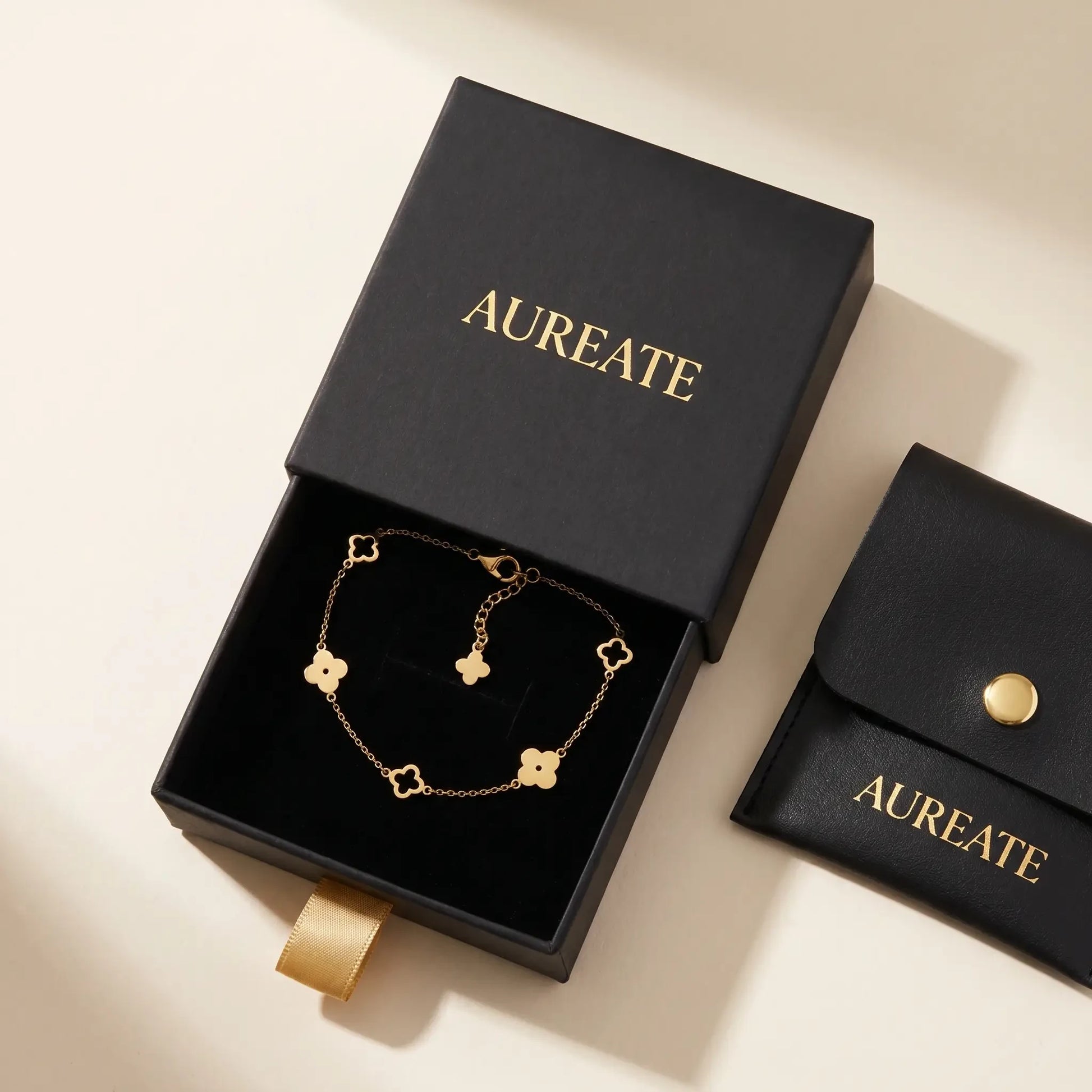 Four-leaf clover bracelet AUREATE gift box presentation - gold