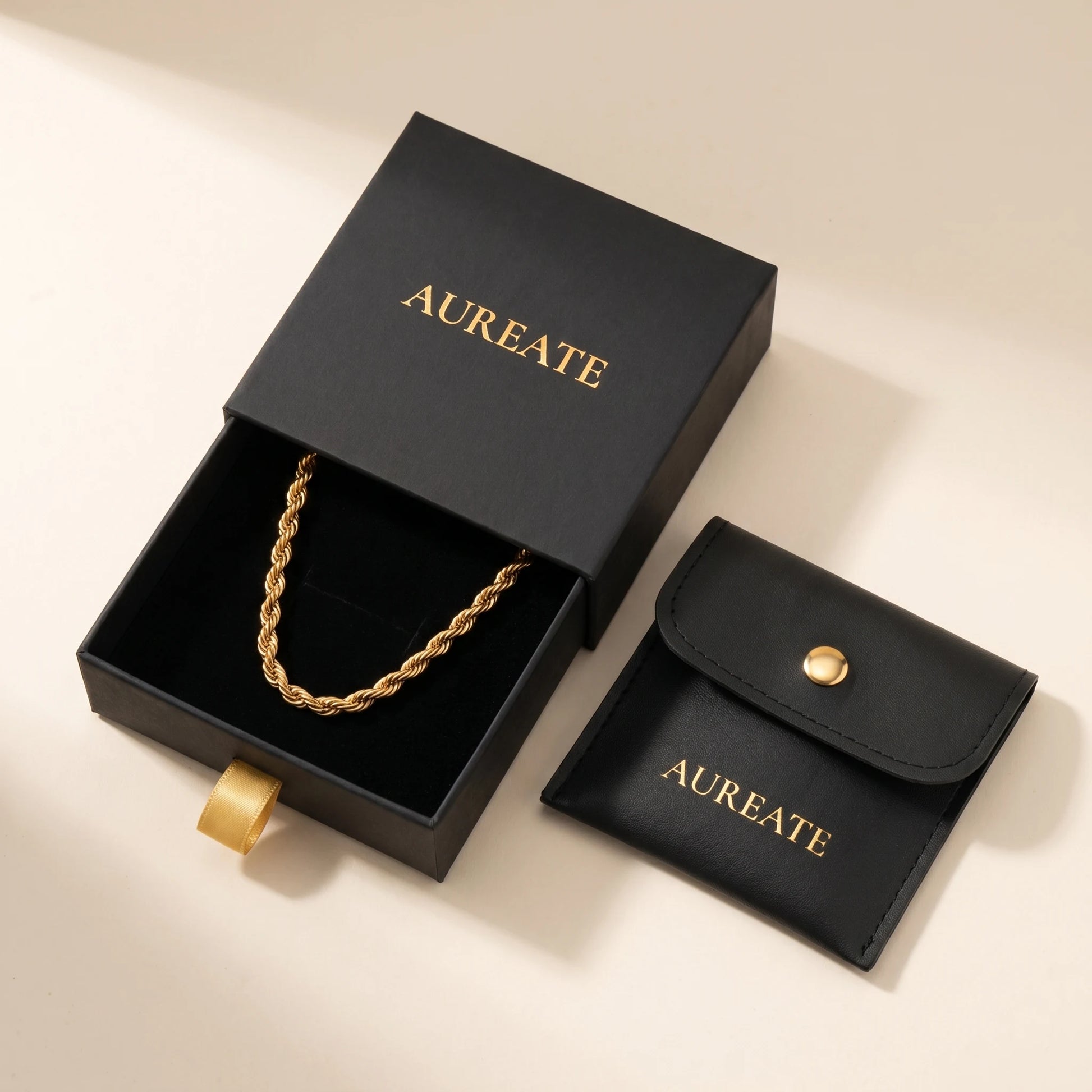 AUREATE gift box gold rope twist anklet leather pouch unboxing