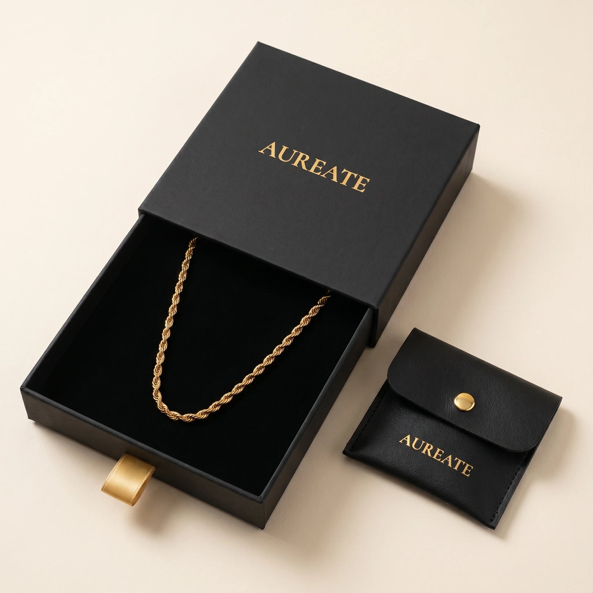 AUREATE gift box with twisted rope chain necklace gold