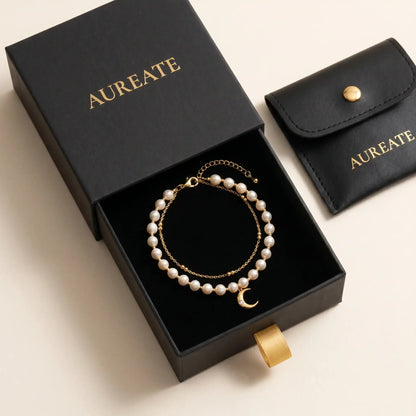 AUREATE gift box pearl moon anklet leather pouch presentation