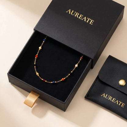 AUREATE gift box with multicolor beaded anklet and leather pouch