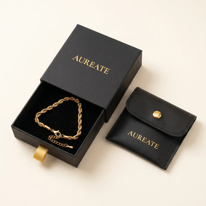 Bold gold rope anklet in AUREATE gift box with leather pouch