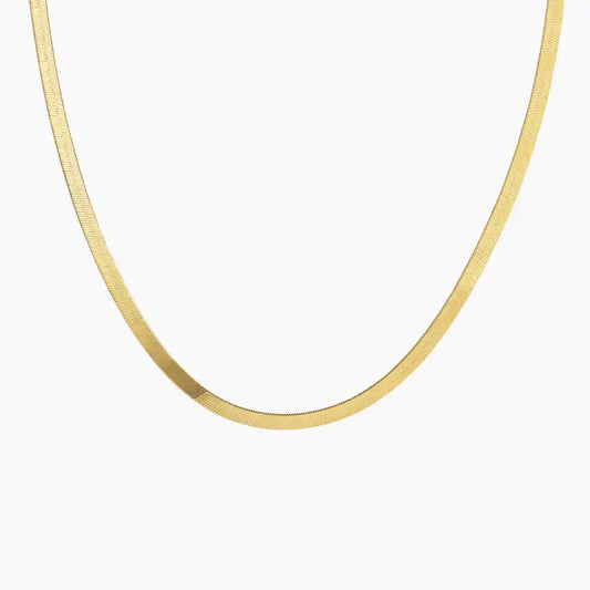Elegant AUREATE 3mm Herringbone Necklace in gold, showcasing a sleek and stylish design.