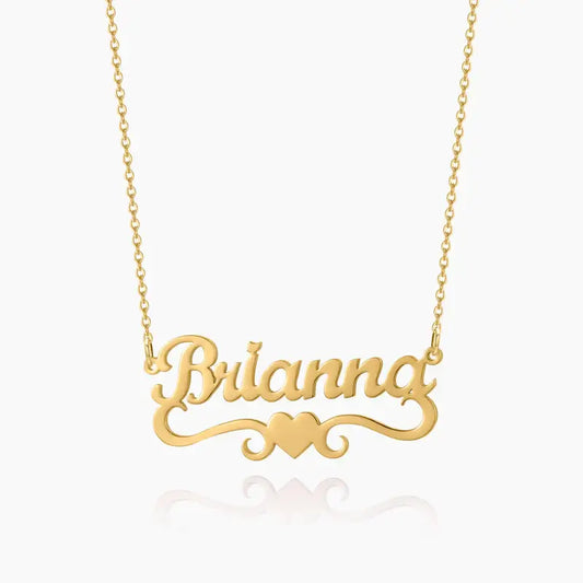 Aureate Love Heart Name Pendant Necklace featuring the name 'Brianna' in elegant gold design.