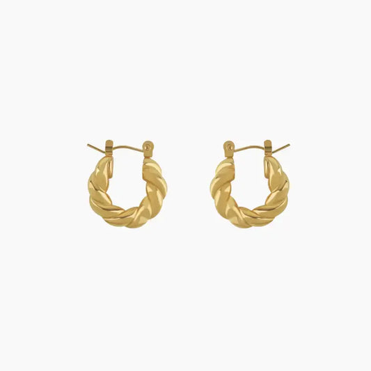 Twisted Hoop Earrings by AUREATE featuring a sophisticated rope-like twist design in gold.