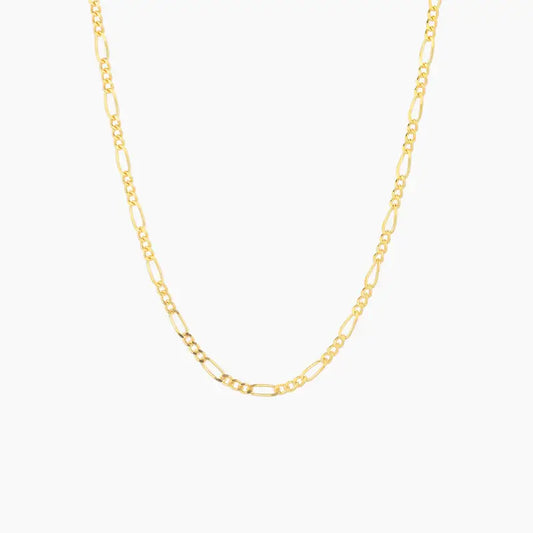 3mm Figaro Chain Necklace by AUREATE featuring alternating links in gold, perfect for layering.