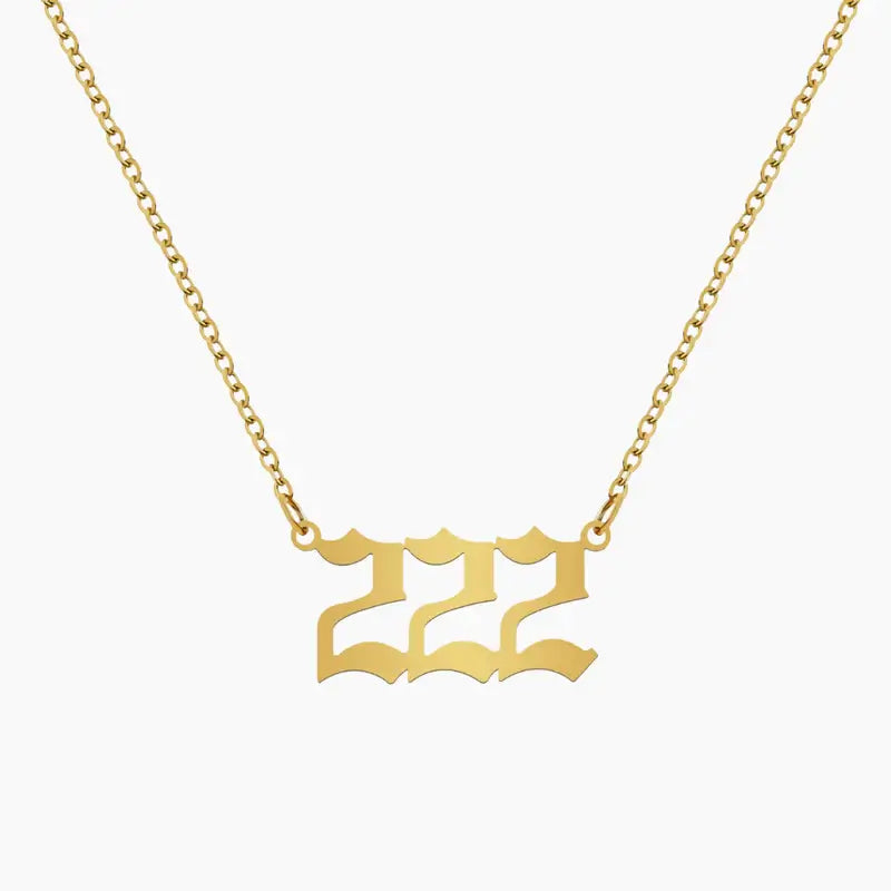 Angel Number Pendant Necklace by AUREATE, gold chain necklace featuring the number 222 for spiritual guidance.