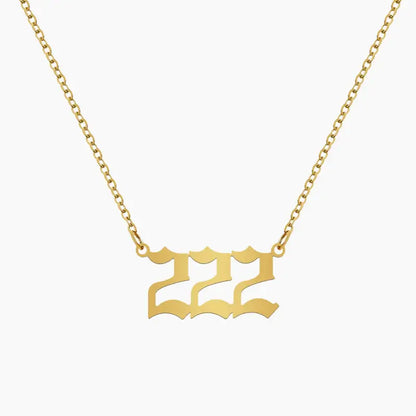 Angel Number Pendant Necklace by AUREATE, gold chain necklace featuring the number 222 for spiritual guidance.