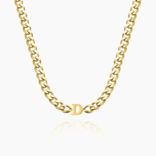 Letter Choker with XL Cuban Chain by AUREATE featuring a gold chain and customizable initial.