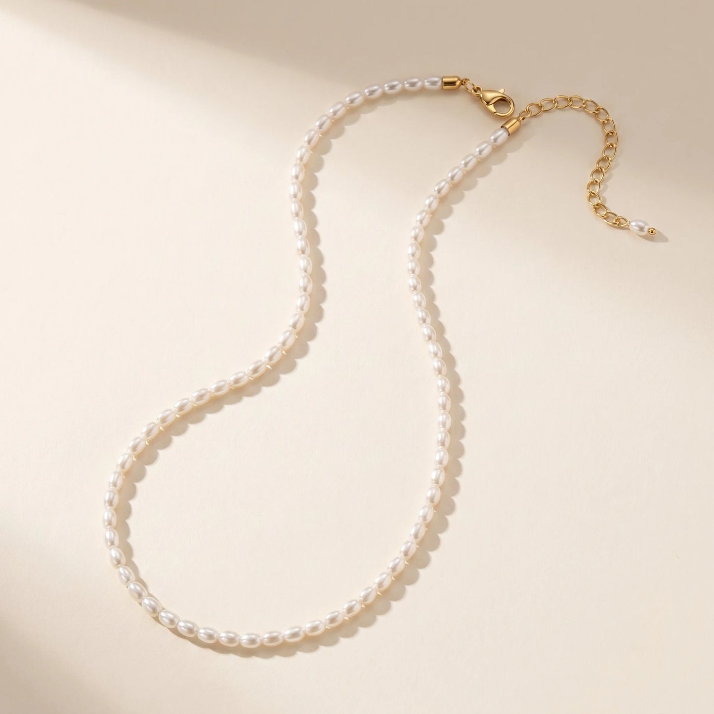 3mm oval freshwater style pearl necklace packshot gold clasp extender