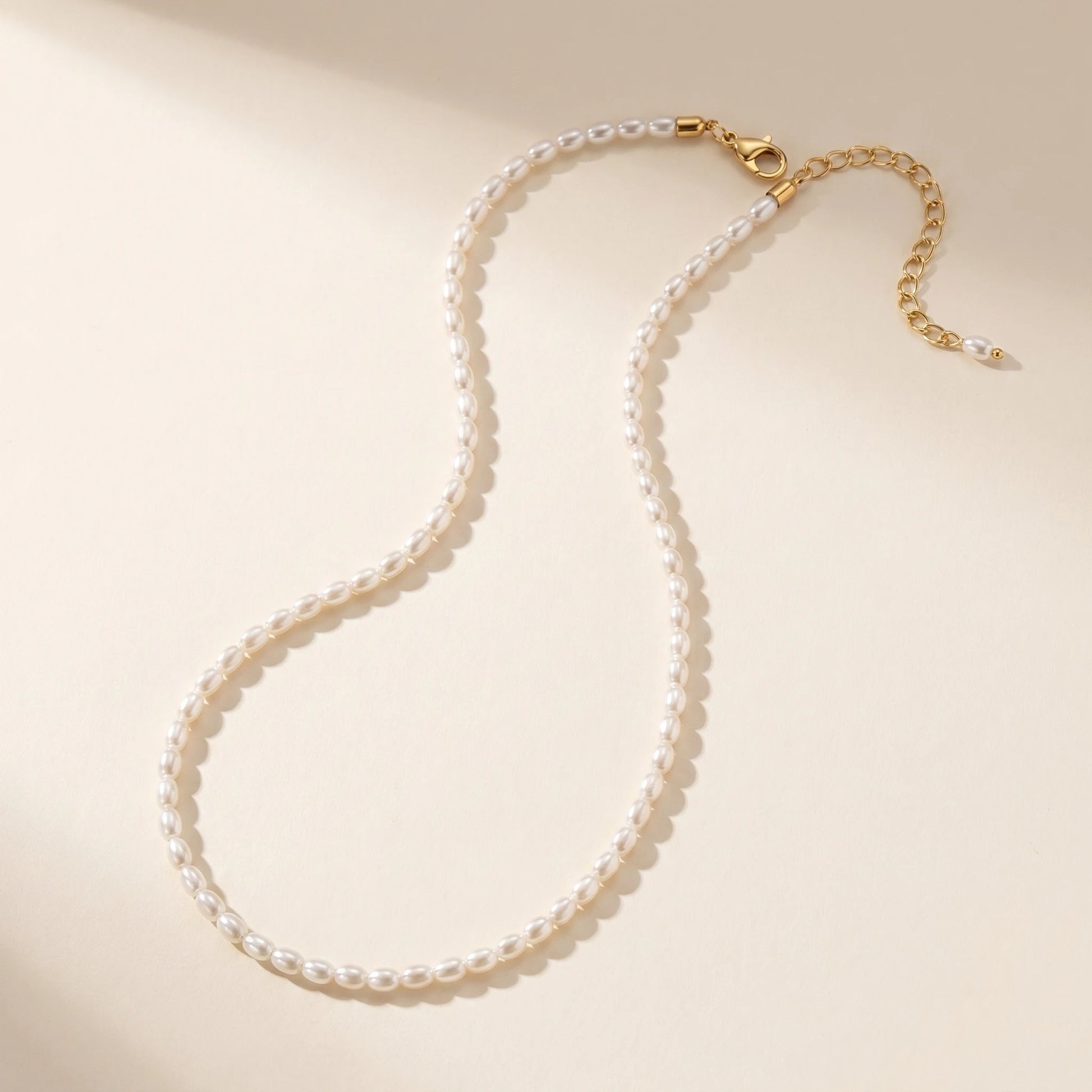 3mm oval freshwater style pearl necklace packshot gold clasp extender