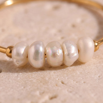 Gold Dainty Pearl Bar Ring macro five baroque freshwater pearls detail