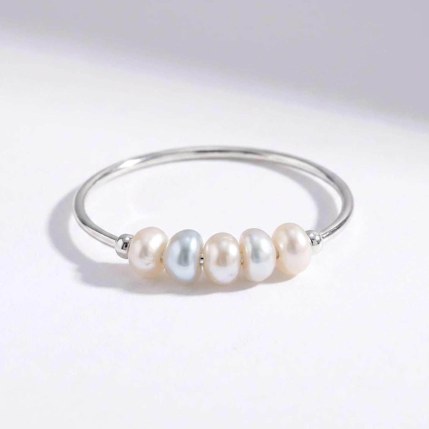 Silver Dainty Pearl Bar Ring packshot sterling silver band white background