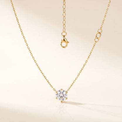 Floating Solitaire Necklace 18K Gold Plated - round brilliant CZ in 6-prong basket on dainty cable chain - packshot