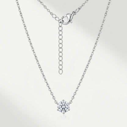 Floating Solitaire Necklace Stainless Steel Silver Tone - round brilliant CZ in 6-prong basket on dainty cable chain - packshot