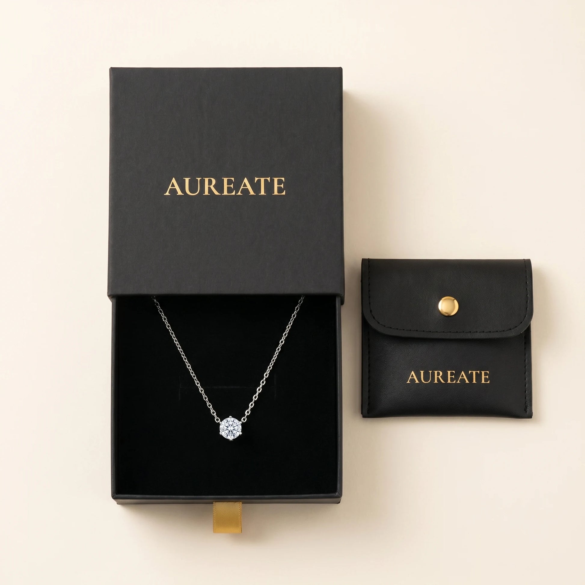Floating Solitaire Necklace Silver Tone in AUREATE gift box with leather pouch