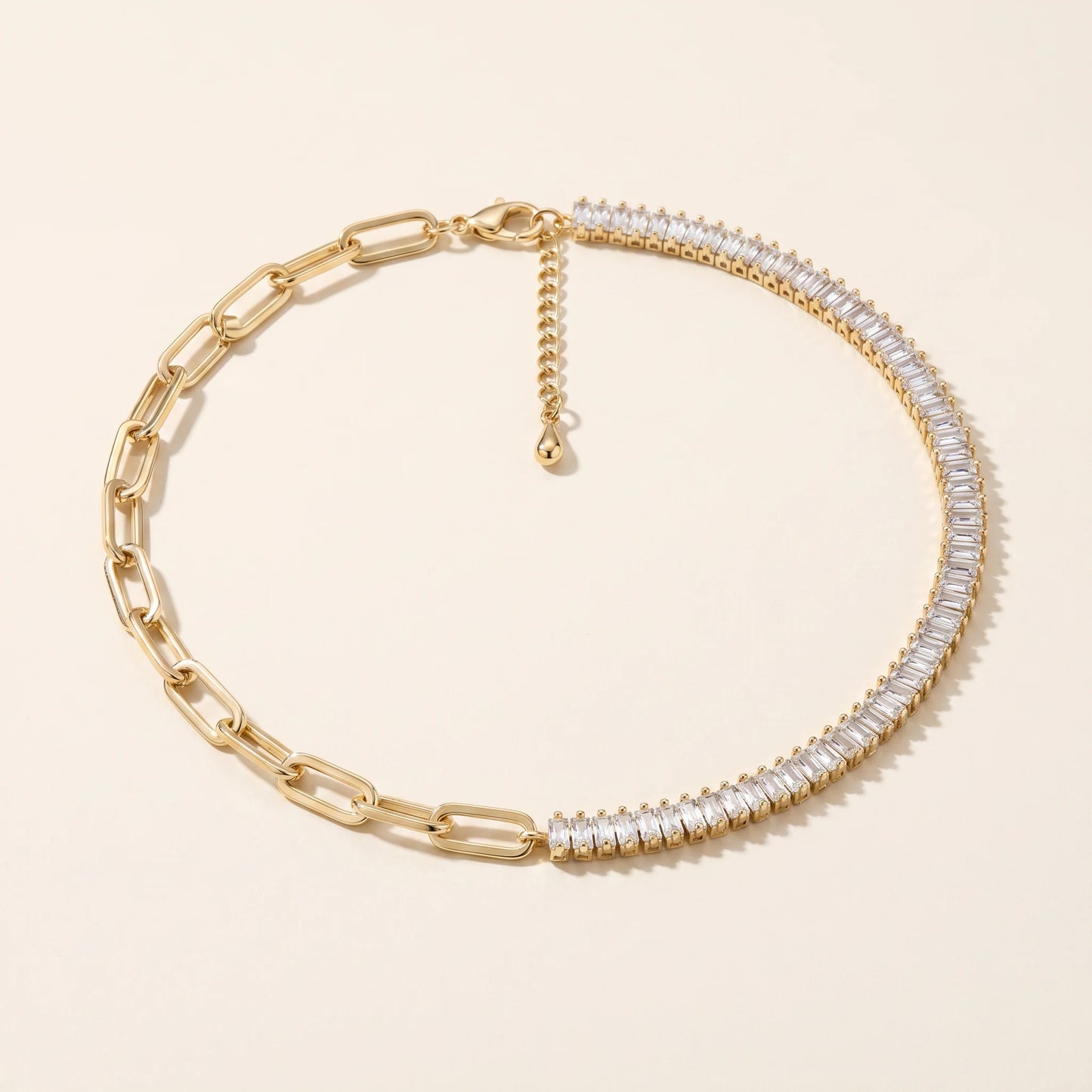Half Tennis Paperclip Necklace gold packshot asymmetric design