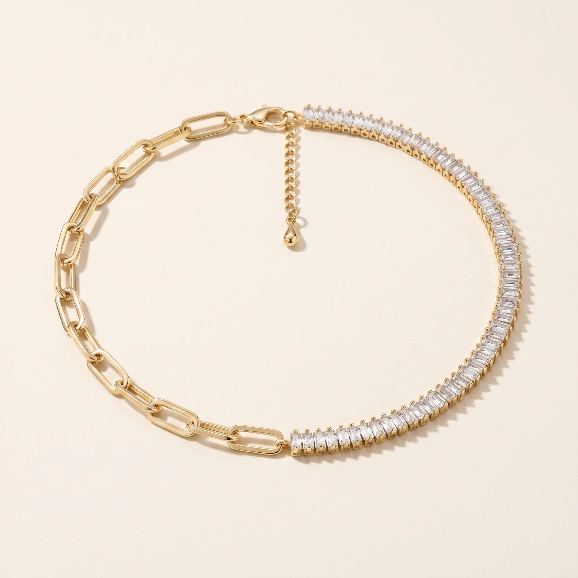 Half Tennis Paperclip Necklace gold packshot asymmetric design
