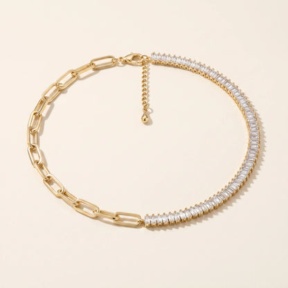 Half Tennis Paperclip Necklace gold packshot asymmetric design