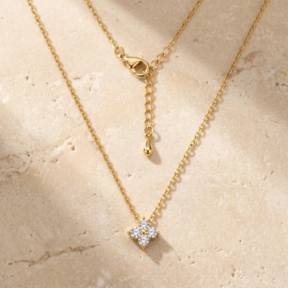 Diamond cluster necklace gold packshot 4 stone rhombus pendant