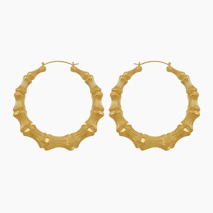 Classic Bamboo Hoop Earrings by AUREATE, featuring a textured design in 18K gold plating for a stylish look.