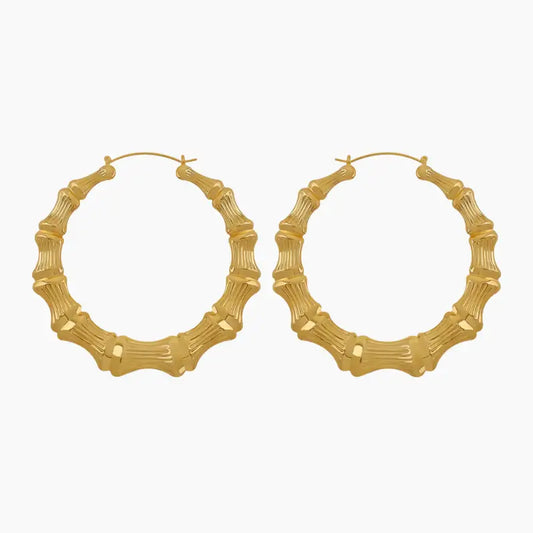 Classic Bamboo Hoop Earrings by AUREATE, featuring a textured design in 18K gold plating for a stylish look.