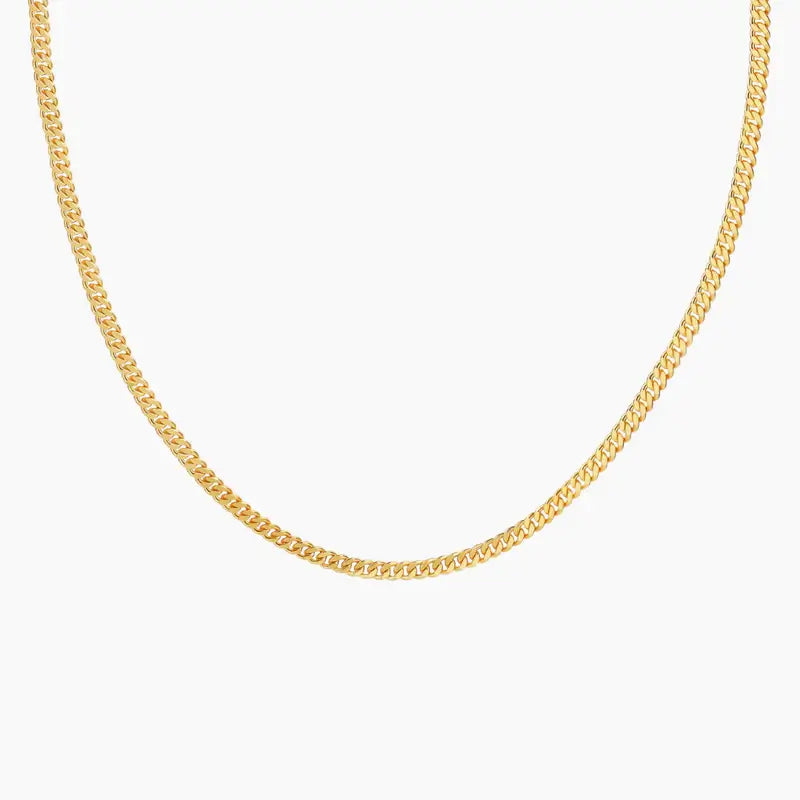 AUREATE 3mm Cuban Link Chain, a sleek gold necklace perfect for everyday wear and luxe styling.