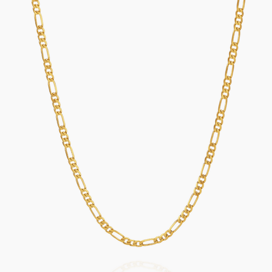 5mm Figaro Chain by AUREATE, a bold gold jewellery piece featuring an iconic 3+1 link pattern.