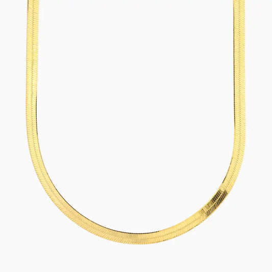 5mm Herringbone Chain by AUREATE, showcasing a high-shine liquid-gold finish for a stylish look.