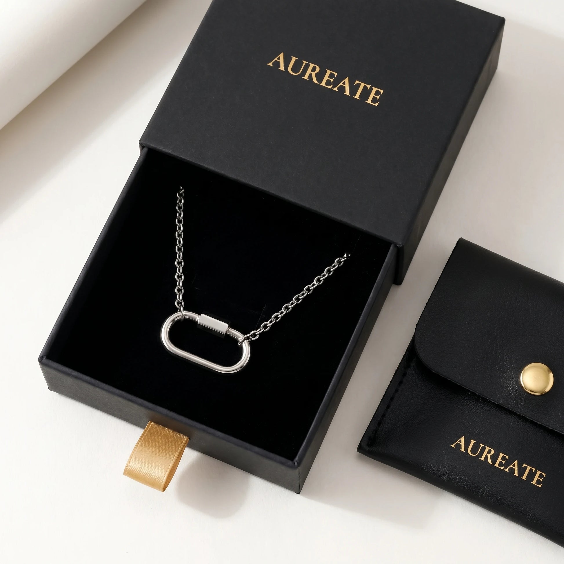 AUREATE matte black gift box silver choker