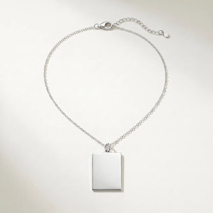 Silver rectangle pendant necklace packshot sharp 90 degree corners