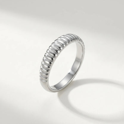 Dainty croissant dome ring silver packshot cool ivory background