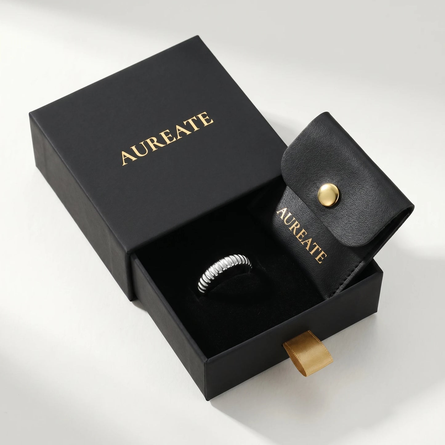 Dainty croissant dome ring silver AUREATE gift box