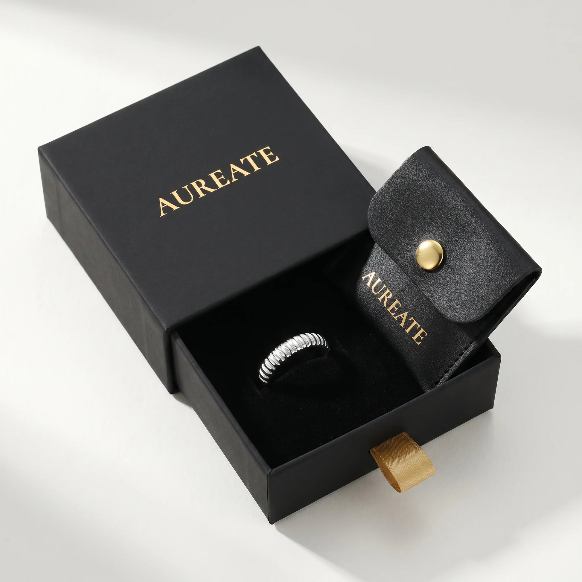 Dainty croissant dome ring silver AUREATE gift box