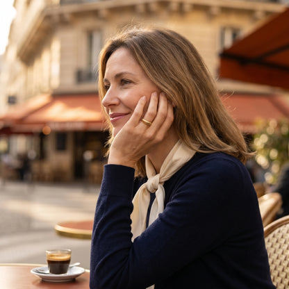 Dainty croissant dome ring gold subtle smile Parisian cafe profile