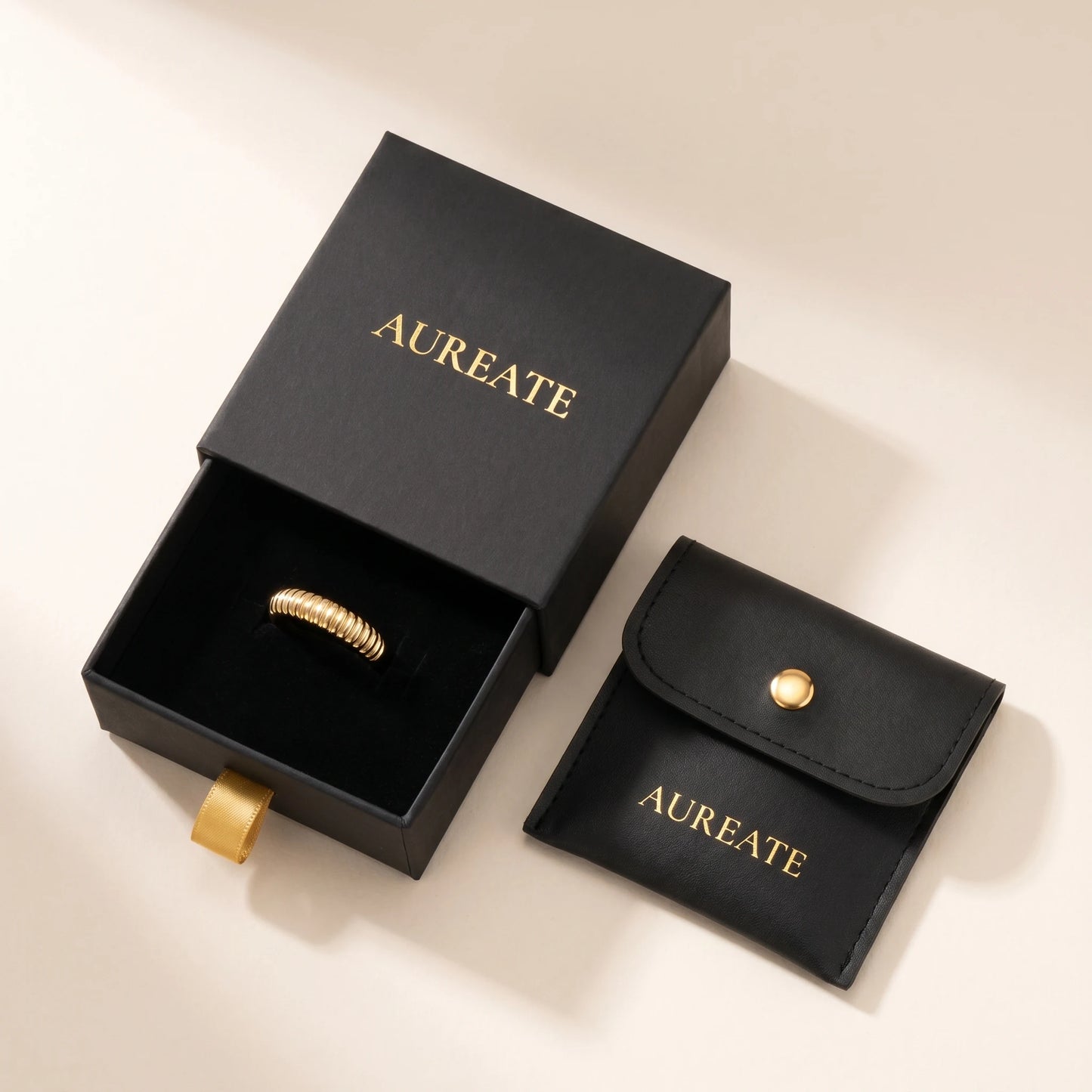 Dainty croissant dome ring gold AUREATE gift box