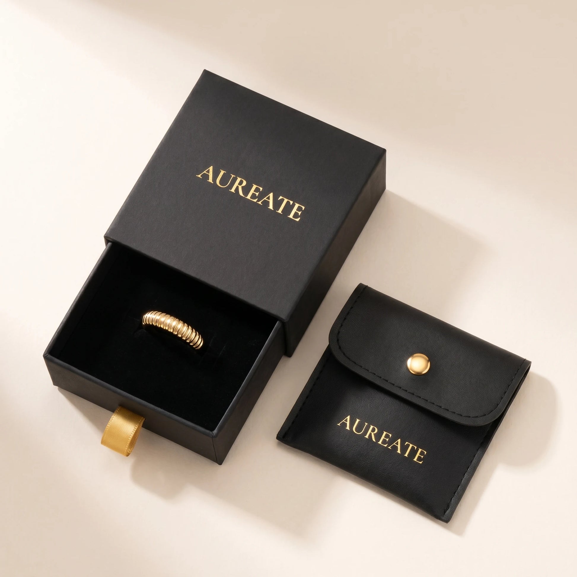 Dainty croissant dome ring gold AUREATE gift box