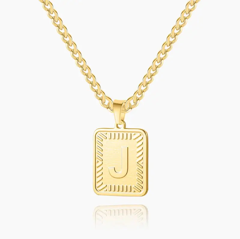 Embossed Initial Necklace with Cuban Chain by AUREATE featuring a gold 'J' pendant.