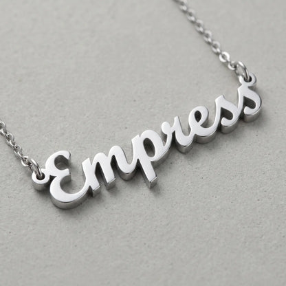 Personalised Plate Chain in 18K Gold by AUREATE featuring a silver nameplate 'Empress'