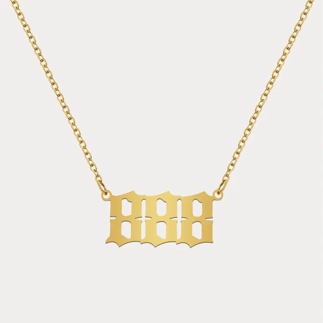 AUREATE Angel Number Pendant Necklace in gold, featuring unique numerology design for spiritual style.