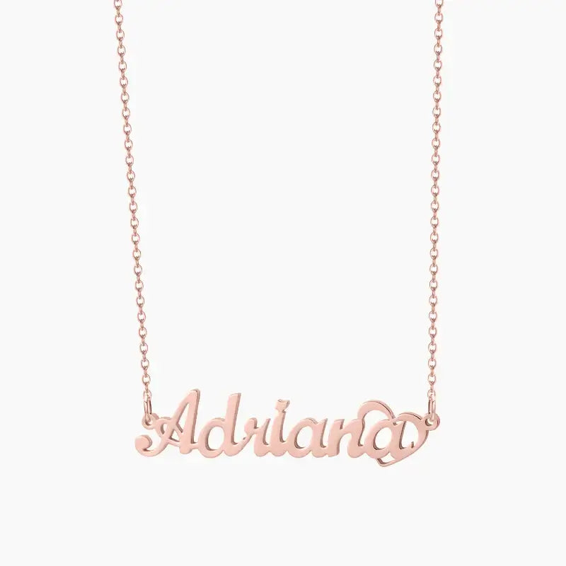 Crescent Heart Personalised Name Necklace by AUREATE featuring the name Adriana in elegant rose gold.