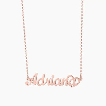 Crescent Heart Personalised Name Necklace by AUREATE featuring the name Adriana in elegant rose gold.