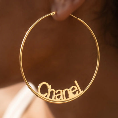 Custom Name Hoop Earrings  AUREATE  Earrings  18K Gold Plated / 1.5" (40 mm) 18K Gold Plated